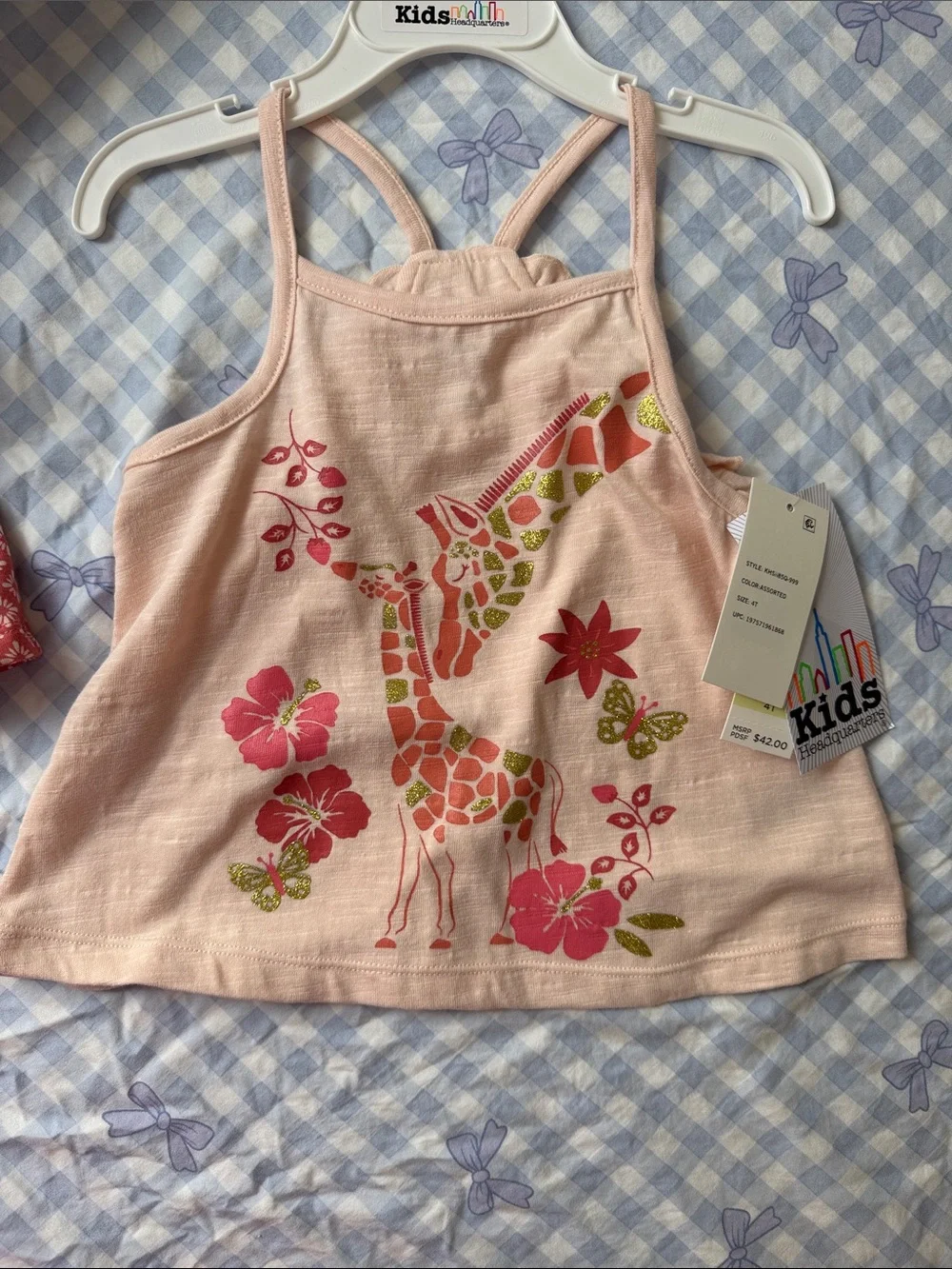 Kids Headquarters Pink Floral Giraffe Tank & Coral Printed Shorts Matching Set